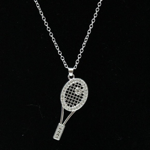 Unknown Jewelry - New Fashion Silver Tone Tennis Racquet with Rhinestones Necklace N39